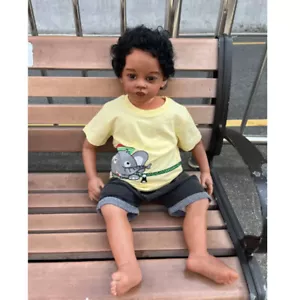 Bambola neonato realistica 32" dipinta bambina capelli radicati a mano pelle nera - Foto 1 di 6