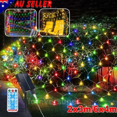 Christmas Solar Net Mesh Curtain Lights LED Fairy String Lights Garden Outdoor - image 1 of 4