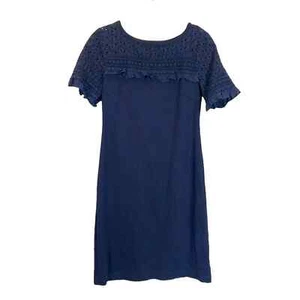 Talbots Lace and Ruffle Embellished Shift Dress Women'a XSP Navy Blue NWOT - Picture 1 of 8