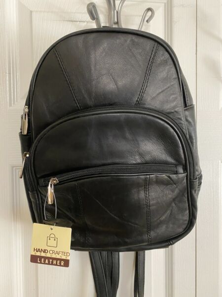 Roma Leathers #3303 BACKPACK Genuine LAMBSKIN SOFT Leather - 10.5&quot; x 12&quot; - BLACK