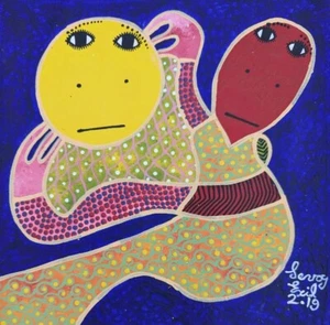Arte haitiano Levoy Exil acrílico sobre lienzo 12" - firmado - Imagen 1 de 2
