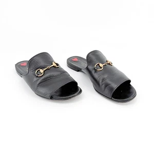 Gucci Princetown Horsebit Open Toe Mule EU 37.5 US 7.5 Black Leather Flat Sandal - Picture 1 of 12