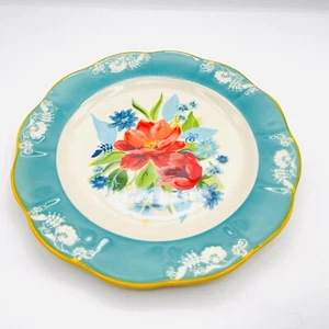 Pioneer Woman ~ Teal Floral Pattern ~ 8.5" ~ Stoneware Salad/Lunch Plates - Picture 1 of 2