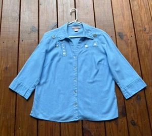 Linen with Love women's XL light blue button sequin detailed 3/4 sleeve top - Picture 1 of 12