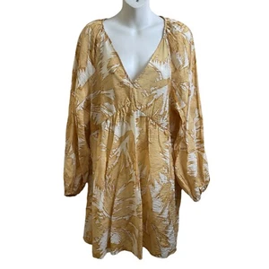 H&M Mini Dress Women's Size Medium Yellow Floral Long Sleeve V-Neck Pullover - Picture 1 of 8