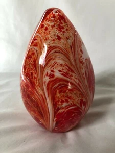 Large MURANO Orange and White Swirled Hand Blown Glass Art Egg NEW - Picture 1 of 3