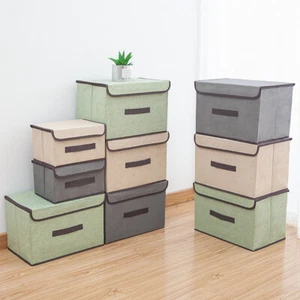 Home Fabric Box Clothes Organizer Foldable Storage Boxes with Lid Collapsible - Picture 1 of 29