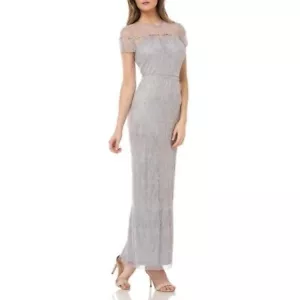 JS Collections Womens Silver Beaded Illusion Yoke Evening Dress Gown Size 12 NWT - Picture 1 of 17