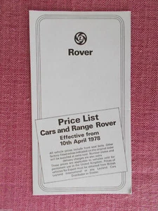 1978 RANGE ROVER & ROVER SD1 PRICE LIST ROVER 2300 ROVER 2600 ROVER 3500 PL 83 - Picture 1 of 1