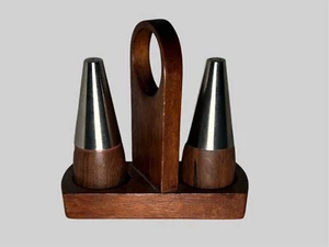 MCM Danish Salt Pepper Shakers Pair Set of Rosewood Stainless Steel Scandinavian - Picture 1 of 8