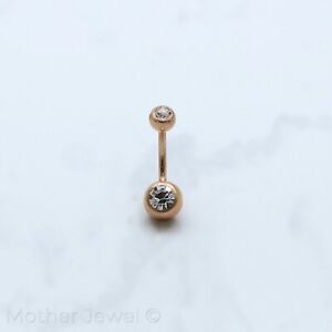 14K ROSE GOLD TRIPLE PLATED SIMULATED DIAMOND 16G BELLY BUTTON NAVEL UNISEX RING
