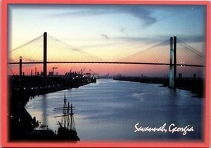 Vintage Georgia Postkarte Ein Blick auf die neue Brücke von der River Street Savannah GA - Bild 1 von 3