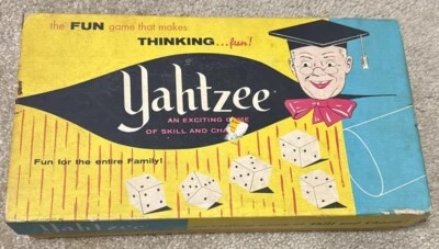 老式 Yahtzee 1956 年游戏带盒 #950 E.S Lowe Co. 棋盘游戏原版完整 — 第 1/2 张图片