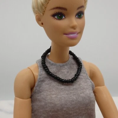 Barbie Doll Size Beaded Black Necklace Choker Stretch fits 11.5 Inch Handmade - Image 1 of 4