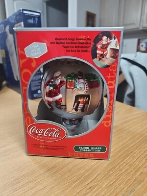 Coca-Cola Blown Glass Ornament Large Bulb Santa Claus COKE 1990's - Image 1 of 4