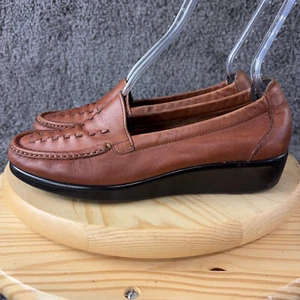 SAS Shoes Weave Slip On Loafer Womens 10.5 Brown Leather Moccasin Made in USA - Picture 1 of 9
