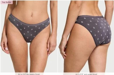 VICTORIA'S SECRET Stretch Cotton Lace Trim Bikini Panty, Tornado Logos XS - Image 1 of 4