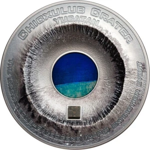 Islas Cook 2019, meteorito cráter Chicxulub - 3 oz plata con meteorito, $20 - Imagen 1 de 8
