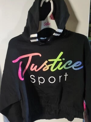 Sudadera con capucha negra corta Justice Girls talla pequeña 7/8 nueva con etiquetas ✨envío gratuito ✨ Foto 1 de 4