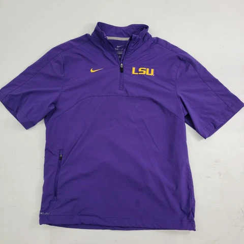 NIKE LSU Tigers Pullover Short Sleeve Dri-Fit Coach Windbreaker Jacket Mens Sz S Cover
