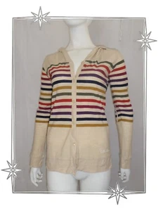 B - Little Marcel Multicolor Striped Beige Hooded Jacket Vest Size M - Picture 1 of 6