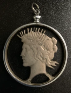 Vintage Silber handgefertigter amerikanischer Peace Dollar detailliert geschnitzter Anhänger 18,31 g - Bild 1 von 6
