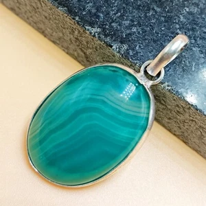 Banded Agate Gemstone 925 Sterling Silver Plated Handmade Bezel 1 PC Pendant - Picture 1 of 3