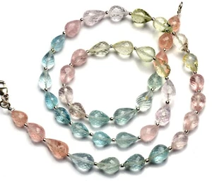 Collar de cuentas de lágrima facetadas de aguamarina multi calidad gema natural 23" - Imagen 1 de 7