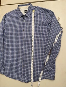 Hugo Boss Plaid Button Dress Shirt Men Large Navy Blue Preppy Designer Turkey - Picture 1 of 9