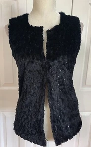 NEU FOREVER 21 Damen ärmellose Weste Jacke flauschige Pailletten schwarz Gr. Small - Bild 1 von 4
