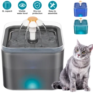 2L Electric Cat Dog Automatic Water Fountain Dispenser Pet Drinking Bowl UK - Picture 1 of 17