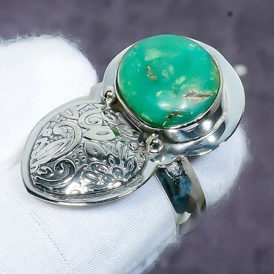 Anillo de joyería de plata de ley 925 hecho a mano con piedras preciosas de crisoprasa tamaño 8,5 l311 Foto 1 de 3