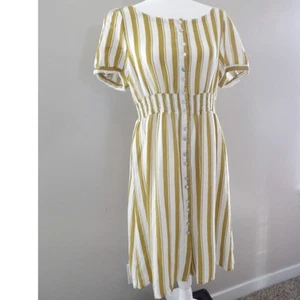 Listicle Kleid Damen große durchgehende Knöpfe gefüttert gestreift Kurzarm knielang - Bild 1 von 19