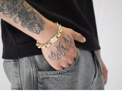 Mens 9ct Gold XP 12mm CZ Alternate Chunky Belcher Bracelet 8" Lock Clasp A*** - Image 1 of 4