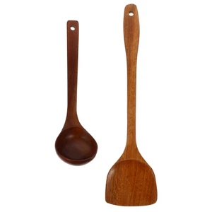 1 Set 2pz Cucchiaio Antiaderente in Legno Mestolo e Spatola Utensili Cucina Cucina - Foto 1 di 12
