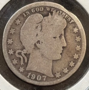 1907 Barbiere quarto di dollaro 90% argento US 25c coin-looks AG con bordo ding (#1048) - Foto 1 di 6