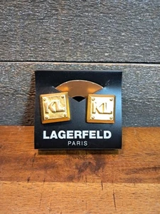 Orecchini Vintage KARL LAGERFELD Tono Oro Logo Monogramma Clip-on ~ Firmati - Foto 1 di 3