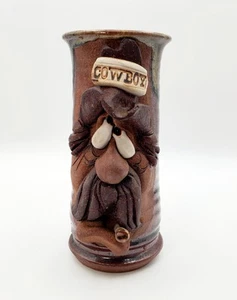 VINTAGE Large Mahon Made Stoneware Cowboy Face Beer Mug Stein Glazed 8" - Picture 1 of 14