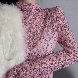 Lady Girl Lace Shirts Tops Blouse Basic T-shirts High Neck Sheer Casual Formal - Picture 1 of 24