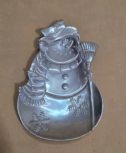 Bandeja de dulces o galletas muñeco de nieve de aluminio vintage - Imagen 1 de 4