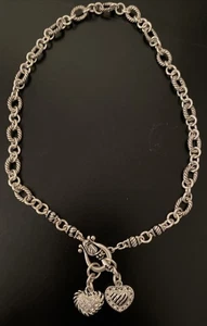 PDI Necklace Collar Silver Cable Chain Heart Rhinestone 16" Signed Vintage Retro - Picture 1 of 7