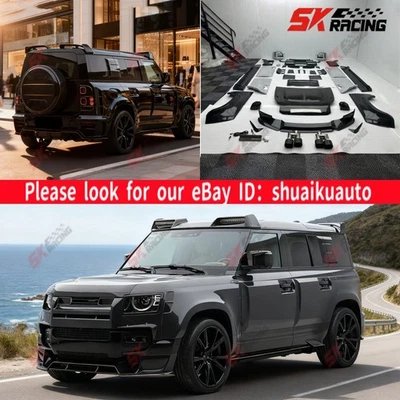 Kits de carrocería de labio delantero trasero faldones laterales de fibra de carbono seco para Land Rover Defender 110 Foto 1 de 4