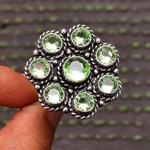 Anello festa fatto a mano argento sterling 925 pietra preziosa ametista verde tutte le misure SS09 - Foto 1 di 6