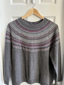 Suéter Pullover Jill Gris Fair Isle Cuello Redondo Mujer M Femenino Vacaciones Suave - Imagen 1 de 9