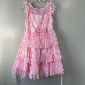 Jona Michelle Mädchen rosa Blumen Flügelärmel Stufenkleid mit Schleife + Pailletten, Gr. 8 - Bild 1 von 19