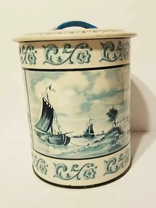 Vintage Tin Canister White & Blue Dutch Windmills Sailboats West Germany EUC!  - Picture 1 of 12