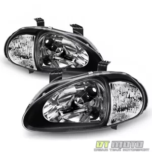 For Blk 1993-1997 Honda Civic Del Sol Si Headlights +Built In Corner Signal Lamp - Picture 1 of 4