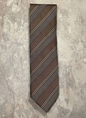 Canali 男式对角线条纹羊毛/丝绸领带棕褐色/灰色 — 第 1/4 张图片