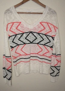 Papaya Women's Long Sleeve Sweater Size M Geometric Stripes Lightweight - Picture 1 of 9