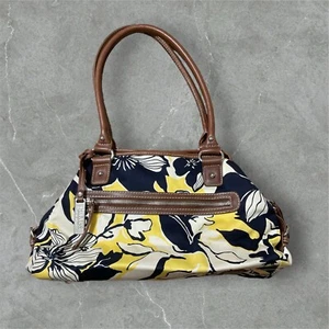 Vintage Chaps Ladies Hand Bag Purse Blue & Yellow Floral Print 13x8 Great Cond - Picture 1 of 5